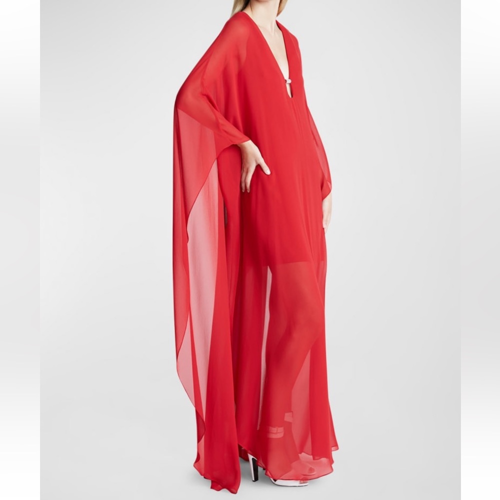 NWT Halston Paula Cutout Draped Chiffon Crepe Gown Red Size 2 - Picture 2 of 7
